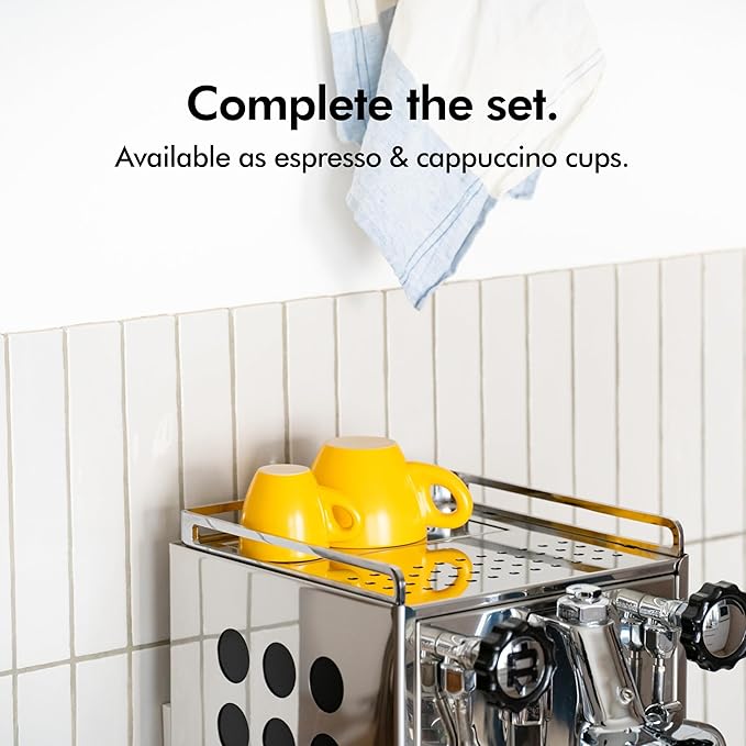 KIVY Cappuccino Cups Set of 4 [Set 4x 8oz] - Thick-Walled Stoneware Cappuccino Cup Set for Latte Art - Latte Art Mugs - Italian Capuccino Cups - Capuccino Ceramic Latte Cup and Saucer - Yellow