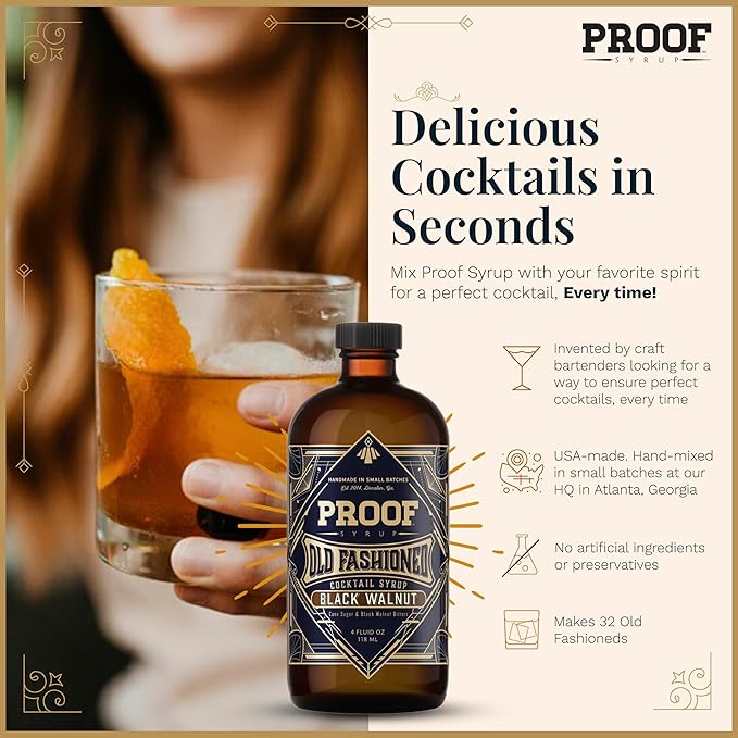 Proof Syrup - Old Fashioned Cocktail Mix - Made with Real Bitters & Cane Sugar - Black Walnut - Fast, Easy, Delicious, Handcrafted Cocktail Syrup - 4oz