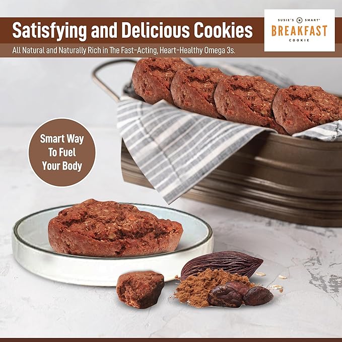 Susie's Smart Breakfast Cookie Healthy Omega3s and Protein Rich cocoa, 63 Ounce (Pack of 18)