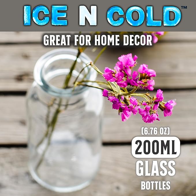 6.76 oz / 200ml Vintage Glass Bottle with Leakproof Clear Lid, Reusable & Eco-Friendly – Ideal for Milk, Juices, Smoothies, Infused Water, BPA-Free Glass Bottle (48-Pack)