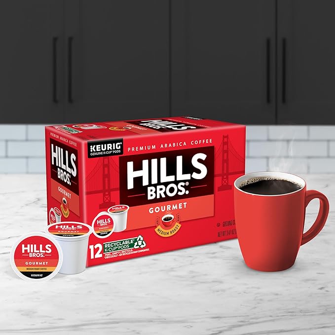Hills Bros. Gourmet Blend Keurig K-Cup Pods for Keurig Brewers – Medium Roast Premium Arabica Blend, Kosher – 1 Pack of 12 Single Serve Pods