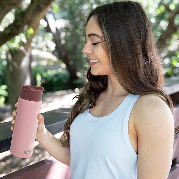 MIRA 18 oz Tea Infuser Thermos - Stainless Steel Travel Bottle with Removable Strainer for Loose Leaf Tea - Insulated Hot & Cold Brew Steeper - Punch Pink