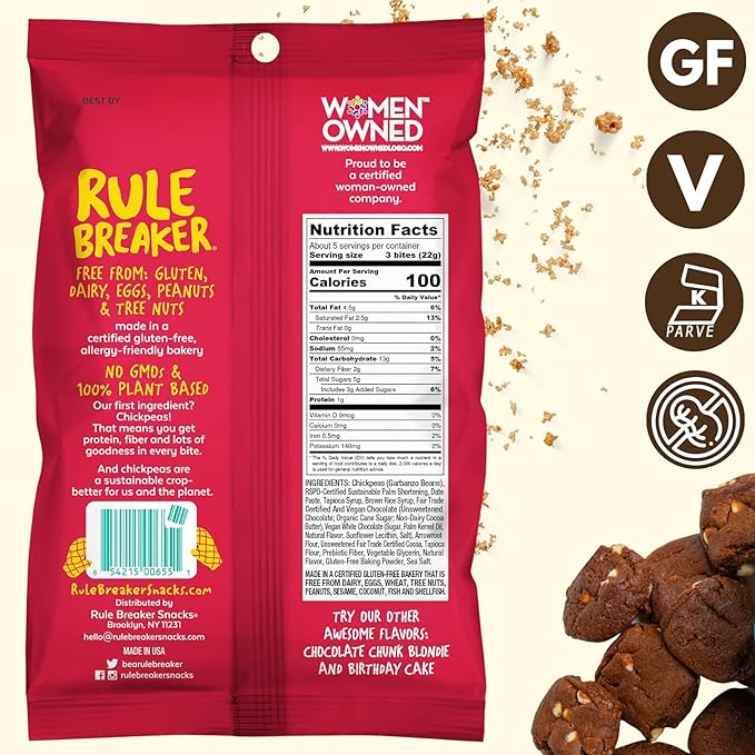 Rule Breaker Vegan & Gluten-Free Cookies | Mint Chocolate Brownie Bites |Plant-Based, Dairy, Nut, Soy, Allergen Free, Kosher | Soft-Baked School Snacks for Kids and Adults (Pack of 12)