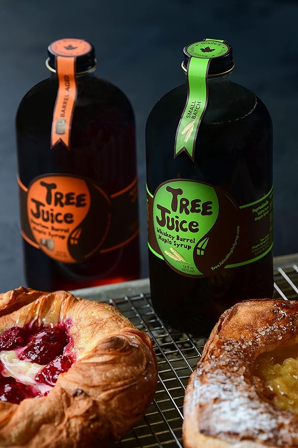 - Tree Juice Rye Whiskey Aged Barrel Maple Syrup™, Local Farm Made, 12 oz, Grade A Dark -