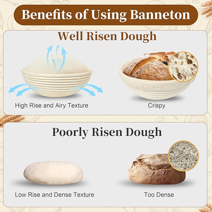 Sourdough Starter Kit, 9" Round & 10" Oval Banneton Bread Proofing Basket Set, Sourdough Bread Baking Supplies, Bread Making Tools Gift Set for Beginner Professional Bakers