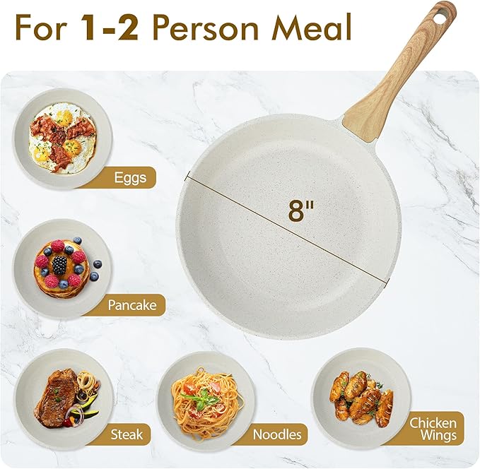 SENSARTE Nonstick Ceramic Frying Pan Skillet, 8-Inch Omelet Pan, Healthy Non Toxic Chef Pan, Induction Compatible Egg Pan with Heat Resistant Handle, PFAS-Free, White