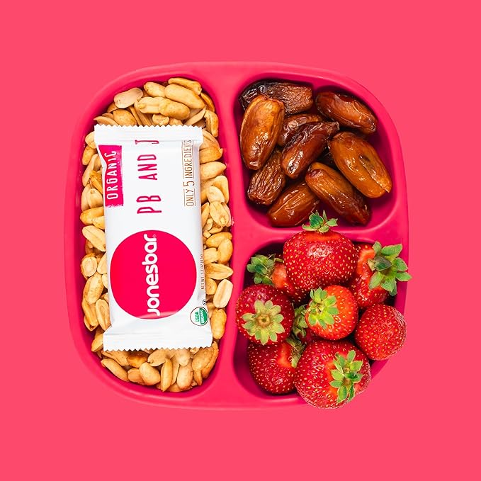 JONESBAR Organic Plant Based Protein Bars | Peanut Butter and Jelly | Fruit & Nut Bar, Kosher, Gluten Free, Breakfast Bars, School Snacks, Vegan Snack & Healthy Snacks for Adults and Kids (Pack of 12)