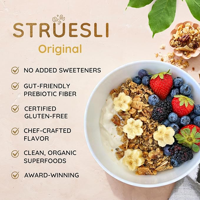 Struesli Granola Variety Pack, Organic Grain & Gluten Free Healthy Snacks, Keto & Paleo Friendly, Includes Original, Cacao + Coffee & Savory + Seed Flavors, Prebiotic Fiber, 3 Count, 9 Oz Each