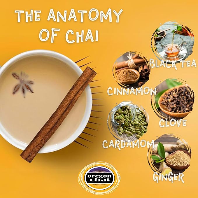 Oregon Chai Slightly Sweet Chai Concentrate, 32 Fluid Ounce (Pack of 6)