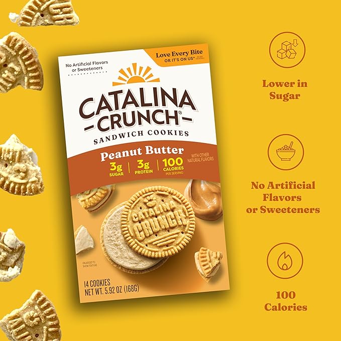 Catalina Crunch Protein Cookies, 4g Protein per Serving | Low-Sugar Sandwich Cookies | Gluten Free, Vegan | Keto Dessert Snacks - Peanut Butter, 5.9 oz. (14 Count)