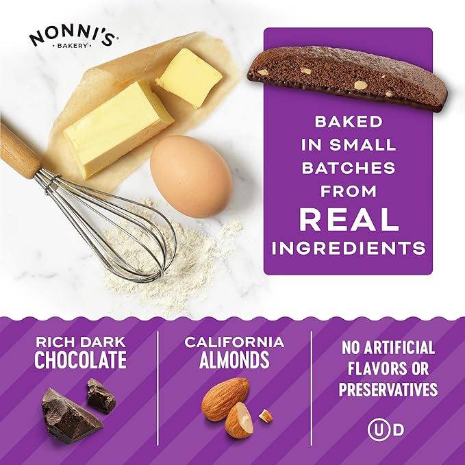 Nonni's Dark Chocolate Almond Biscotti Italian Cookies - 6 Boxes Dark Chocolate Cookies - Biscotti Individually Wrapped Cookies - Italian Biscotti Cookies w/Bittersweet Chocolate & Almonds - 6.88 oz
