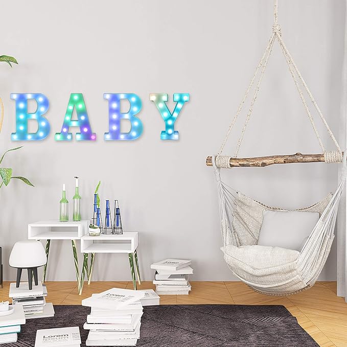 Foaky Colorful LED Letter Lights with Remote,Marquee Light Up Letters Sign for Night Light Wedding/Birthday Party Battery Powered Christmas Lamp Home Bar Decoration(Q)