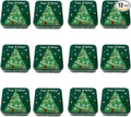 Metal Christmas Cookie Tins with Lids, 12 Pack Green Square Holiday Storage Containers, Durable & Stylish Storage Solution For Gift Giving, Cake, Candy & More