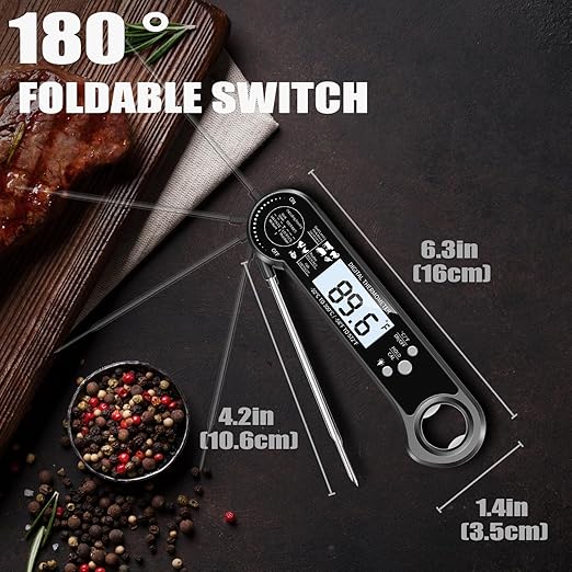 Digital Meat Thermometer, Instant Read Food Thermometer with Backlight & Hold Function，Magnetic, LCD Display, 180° Foldable, Kitchen Appliances Essentials for BBQ，Gifts for Men Him Dad Birthday