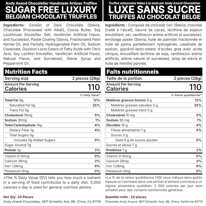 Andy Anand Chocolatier Sugar Free Belgian Dark Chocolate Truffles - Gluten Free & Diabetic-Friendly Chocolate Truffles Gift Box, Assorted Flavors Belgian Truffles With Guilt-Free Indulgence (16 Pcs)