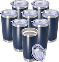 20 oz Tumbler Coffee Tavel Tumblers Bulk with Lid Stainless Steel Double Wall Vacuum Insulated Mug Powder Coated Cups fit Car Cupholder for Hot and Cold - Navy, 8Pack