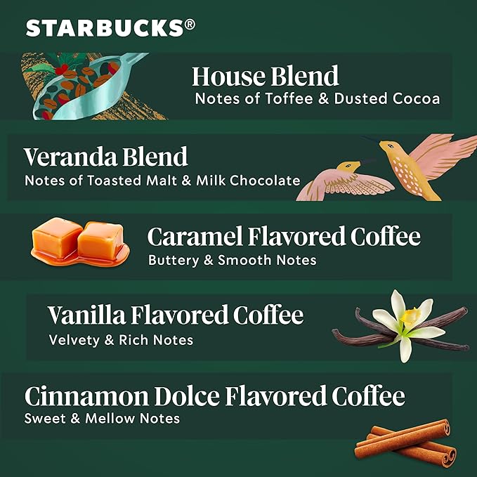 Starbucks K-Cup Coffee Pods, Light, Medium, Dark Roast & Flavored Variety Pack for Keurig Brewers, 1 box (40 pods total)