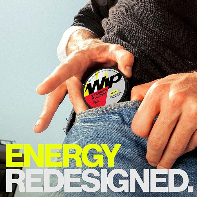 Wip Energy Pouches | 100mg Natural Caffeine | Vitamins and Minerals | 4 Pack Assorted: Sour Cherry, Mint, Orange Citrus, Strawberry Kiwi