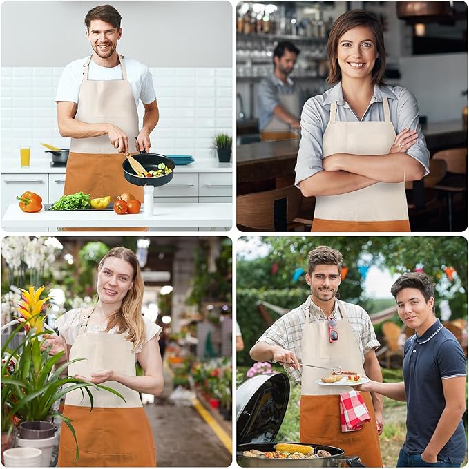 Chef Apron Unisex Two-Tone Professional Kitchen Bib Apron with 2 Pockets Cooking, Grilling, and Baking Gift