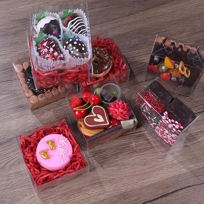 40pcs 4x4x2 Inch Clear Bakery Gift Boxes - For Pastry, Cookies, Chocolate & Wedding Party Favors