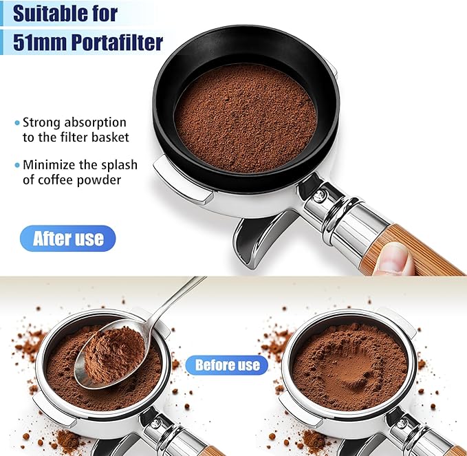 53mm Espresso Dosing Funnel and Puck Screen Set, Espresso Coffee Dosing Ring & 1.7mm 316 Stainless Steel Espresso Portafilter for Coffee Portafilter Filter Basket