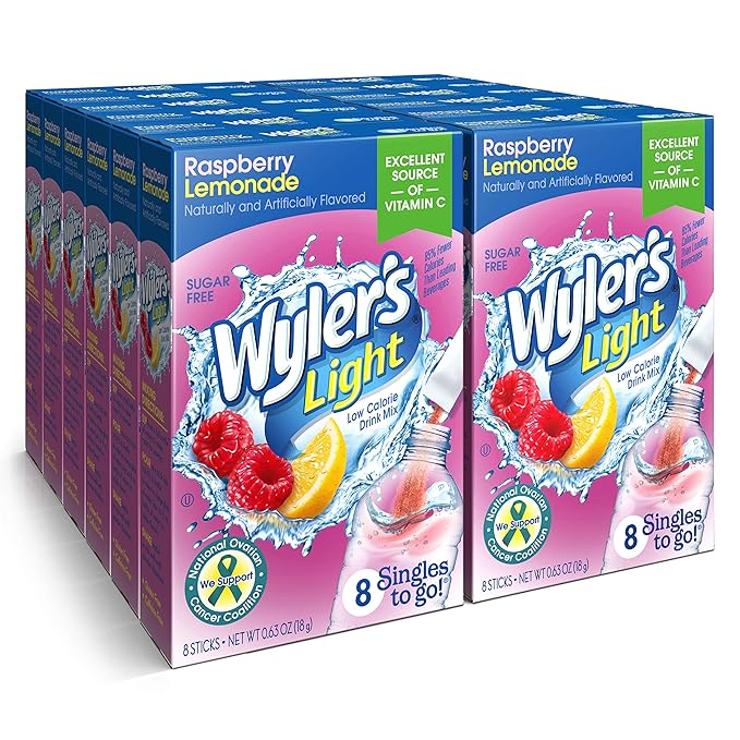 Wyler's Light Singles To Go Powder Packets, Water Drink Mix, Raspberry Lemonade, 96 Single Servings (Pack of 12)