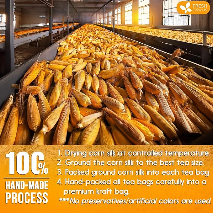 FreshDrinkUS, Premium 135 Tea Bags Corn Silk Tea, 100% Natural & Pure from Corn Silk. Corn Silk Herbal Tea. Clean Ingredients. Made with Natural Material Tea Bags. No Sugar, No Caffeine, Vegan.