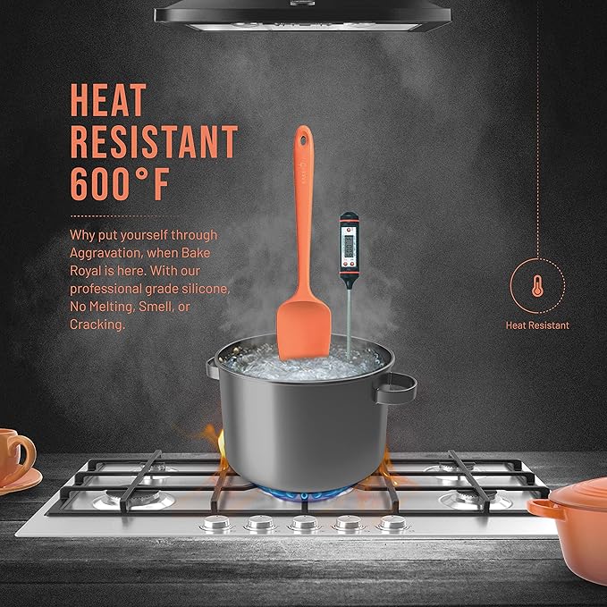 Silicone Spatula Set - 4-Piece Rubber Spatulas Silicone Heat Resistant 600°F for Everyday Task - Seamless Design Kitchen Spatulas for Nonstick Cookware - Orange