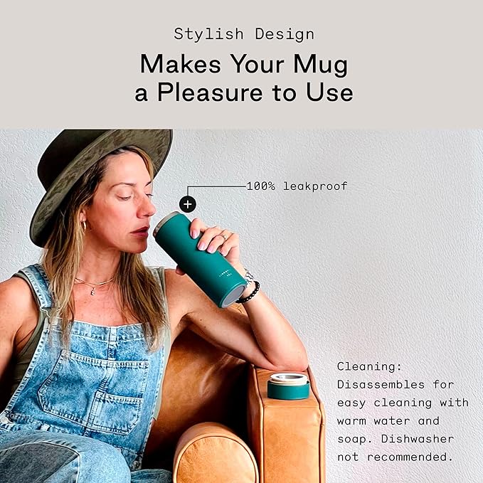 Firebelly Tea, Travel Tea Infuser Mug with Strainer, Insulated Tumbler for Loose Leaf Tea or Coffee, Leakproof Bottle for Hot or Iced Drinks, Stainless Steel Thermos with Lid, Forest