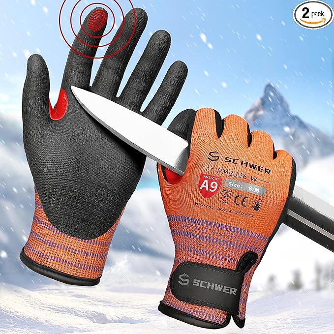 FreezeGuard-X Winter Work Gloves for Men and Women, ANSI A9 Cut Resistant Gloves for Extreme Protection, Freezer Glove With Super Grip, Touchscreen, Thermal Insulated, Non PFAS, PM3326-W (M,2 Pairs)