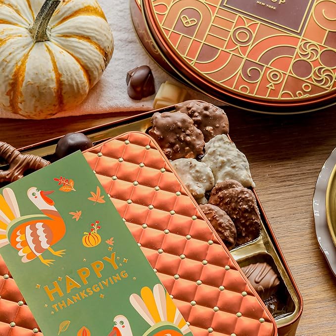 Thanksgiving Gift Basket, Assorted Gourmet Dark and White Chocolate Truffles, Holiday Treats in Elegant Gift Box, Bonnie and Pop