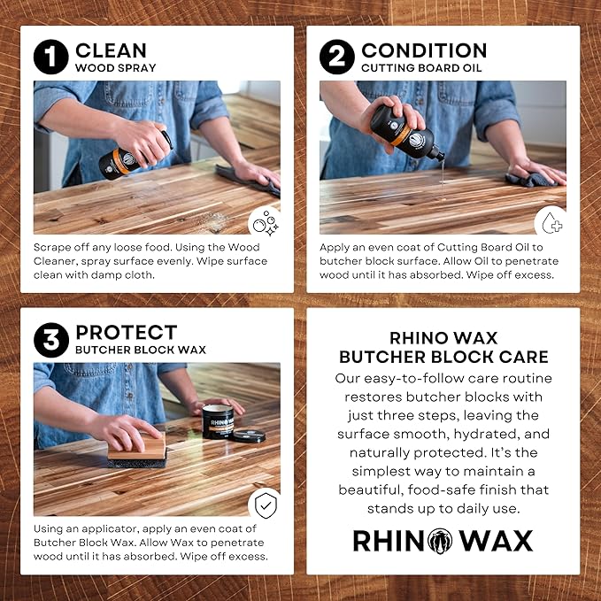 Butcher Block Ultimate Care Kit - Includes Cutting Board Oil, Wax, Wood Spray Cleaner, Bench Scraper, LG Applicator, 3 Cloths - for Butcher Block Countertops and Large Cutting Boards