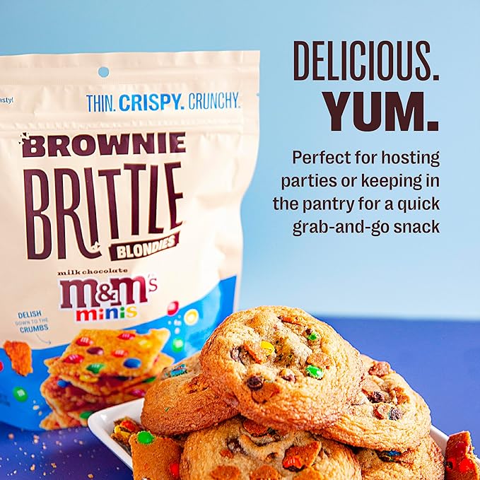 Brownie Brittle – M&M’S Minis Blondie Thin and Crispy Sweet Snacks (Pack of 6, 4 oz), Rich Gourmet Brownie Bites Dessert