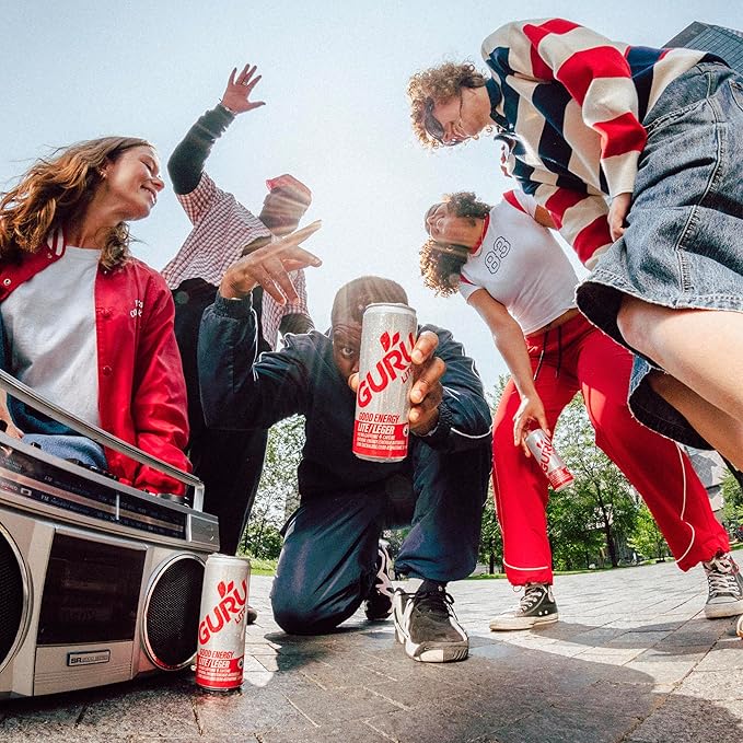 GURU Lite Organic Energy Drinks, Clean Energy Drink with Plant Based Natural Caffeine from Green Tea, Low Calorie, Gluten Free and Vegan, 100MG Caffeine, Healthy Drinks, 8.4oz (Pack of 24)