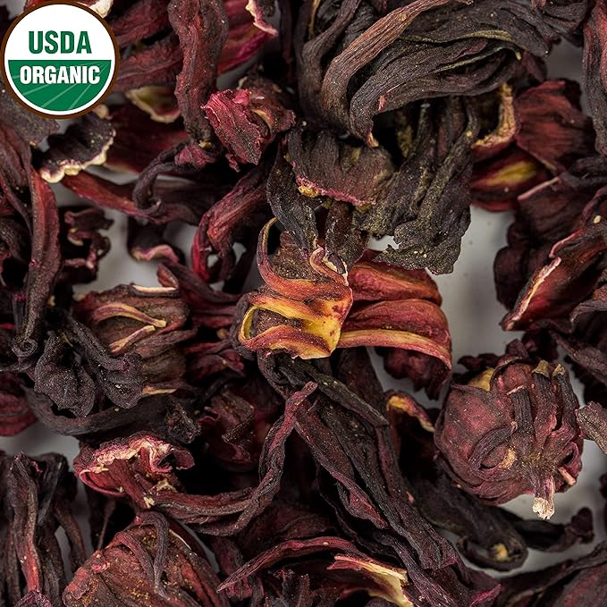 Hibiscus Tea 1LB (16Oz) 100% CERTIFIED Organic Hibiscus Flowers Herbal Tea (WHOLE PETALS), Caffeine Free in 1 lbs. Bulk Resealable Kraft BPA free Bags from U.S. Wellness
