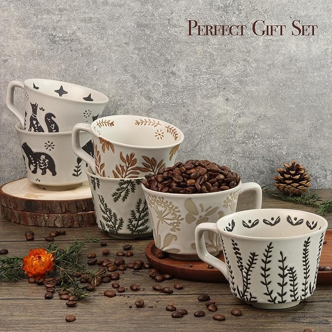 Ceramic Coffee Mug, 12 oz Novelty Unique Teacup with Large Handle, Stoneware Cup for Tea Mocha Latte Cappuccino Espresso (Fox)