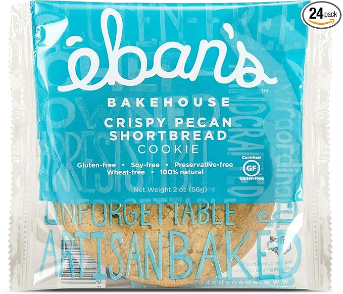 Eban’s Fresh Baked Gluten-Free Cookies - 24 Large Cookies (2 Boxes of 12) - Soft and Chewy, Individually Wrapped, Gourmet, Preservative Free, Non-GMO (Crispy Pecan Shortbread)