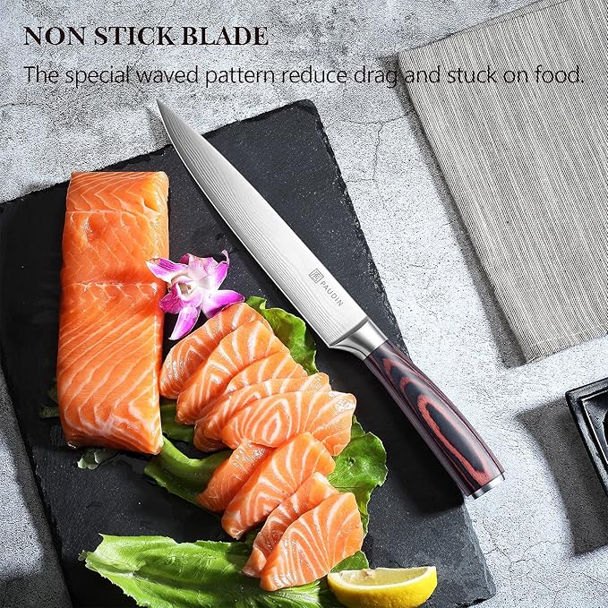 PAUDIN Carving Knife 8 inch, Ultra Sharp Brisket Slicing Knives, Premium Meat Cutting Knives German Stainless Steel, BBQ Knife with Ergonomic Handle, for Slicing Roast, Meats and Vegetables