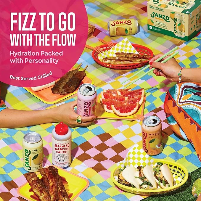 Sanzo Flavored Sparkling Water Variety Pack - Yuzu Lemon Soda, Calamansi Lime Seltzer Water, Pomelo Grapefruit Soda, Mango Sparkling Drink, Lychee Carbonated Drinks, Mandarin Orange - 12oz, 12 Pack
