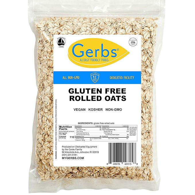 Gerbs Gluten-Free Traditional Rolled Oats 4 lbs. | Premium Grade, Resealable Bag | Hearty Texture, Ideal for Baking & Breakfast | Top 14 Allergen-Free