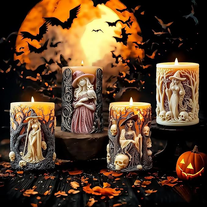 Witch Cylinder Silicone Candle Mold for Candle Making,Pillar Casting Silicone Molds for Resin Casting,Scented Candle, Soap,Silicone Molds for Home Decor,Resin Craft Gifts (B)
