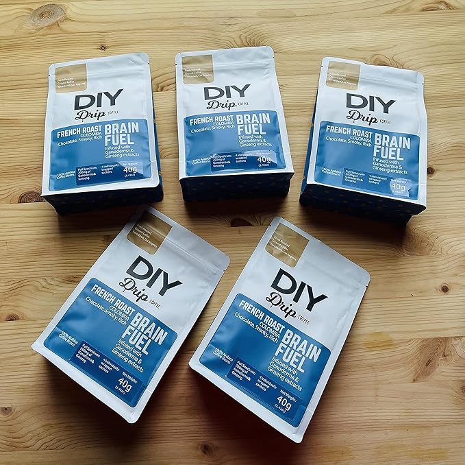 DIY Drip Coffee Brain Fuel, French Roast Colombia, Single Serve - 5 PACKS x 4, 200gram, $1.50 per serving. BUY 2 QTY OR MORE GET $5 REBATE. NO ACTION REQUIRED