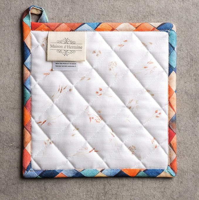 Maison d' Hermine Pot Holders Set 100% Cotton Heat Resistant Potholders 8" x 8" Hot Pads with Loop BBQ, Cooking, Baking, Grilling, Kitchen, Handling Hot Pans (Pack of 2, Faisan D'Automne)