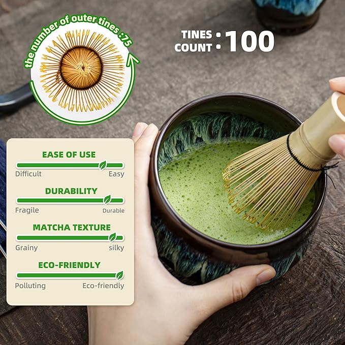 TEANAGOO Matcha Whisk Set, 7 Pcs Matcha Set with Holder/Scoop/Sifter, Matcha Kit for Ceremony, Tradition Tea Set for Making Breakfast/Latte, Matcha Whisk Set and Ceramic Bowl, Gift for Friend/Family