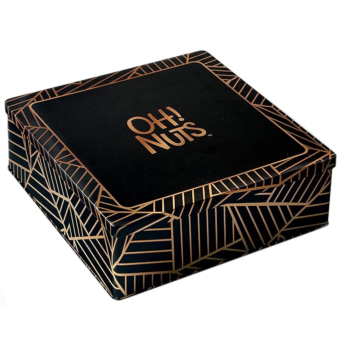 Oh! Nuts Chocolate Gift Basket - 6 Section Candy Square Metal Tin Box - Gourmet Assorted Chocolate Gifts Baskets - Healthy Chocolate Gifts Box for Birthday, Holiday, Corporate, Family, Men & Women