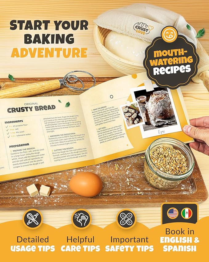 Dutch Oven Bread Baking - 5QT Enamel Bread-Oven - incl Sourdough Bread-Baking Suppliers like Dough Whisk Scoring Lame etc Bread-Dome Cast Iron Bread-Pan with Lid for Sour dough, Bread-making