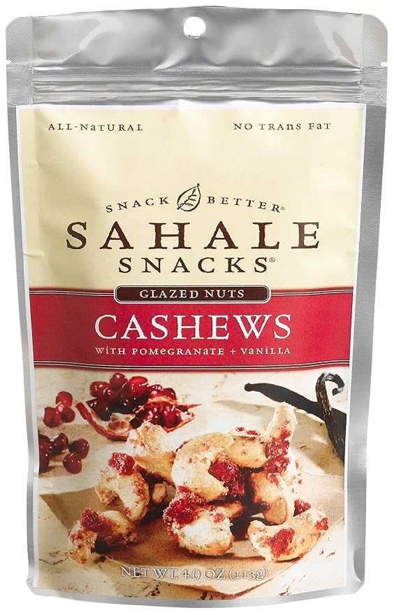 Sahale Snacks Pomegranate Vanilla Cashews, 4 oz Pouches (6 Packs) - Dry-Roasted Deluxe Mixed Nuts with Pomegranate Infused Apples & Madagascar Vanilla - Non-GMO, Kosher, & Certified Gluten-Free Snacks