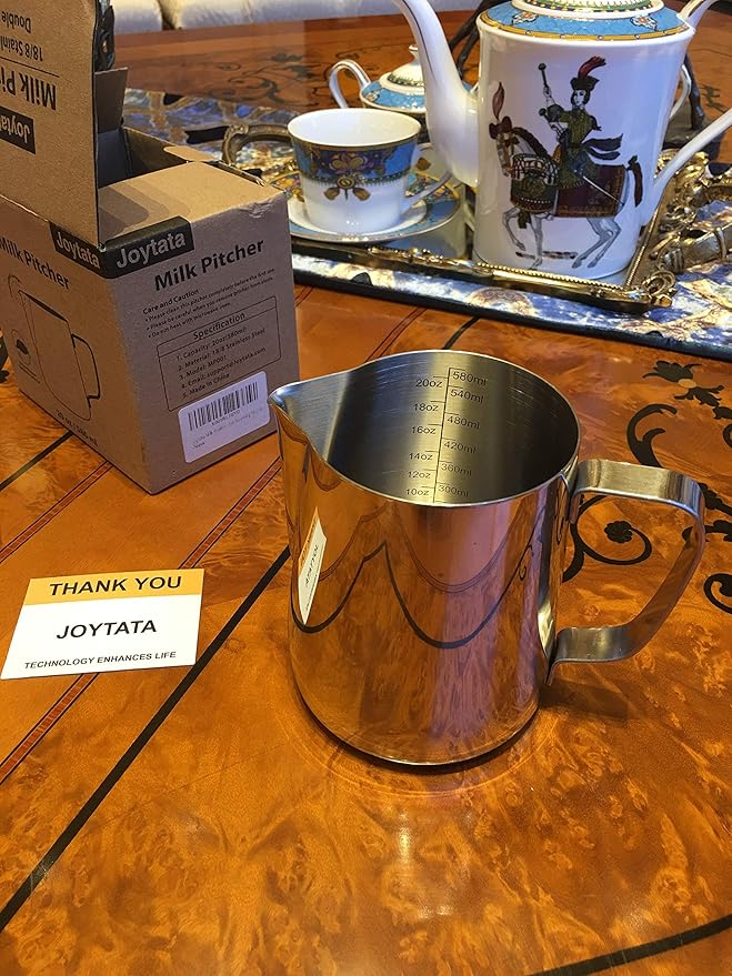 Stainless Steel Milk Frothing Pitcher - 20oz, Perfect for Latte Art, Steam Pitcher with Measurement Scale
