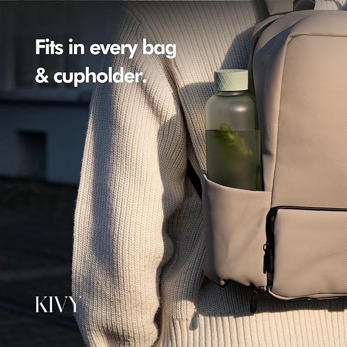 KIVY Slim Water Bottle 32oz [Lightweight & Shatterproof] Fits Backpack & Cupholder for Travel, Sports, School, Gym - Sage green water bottle no straw - Gym water bottle screw top - Dishwasher Safe