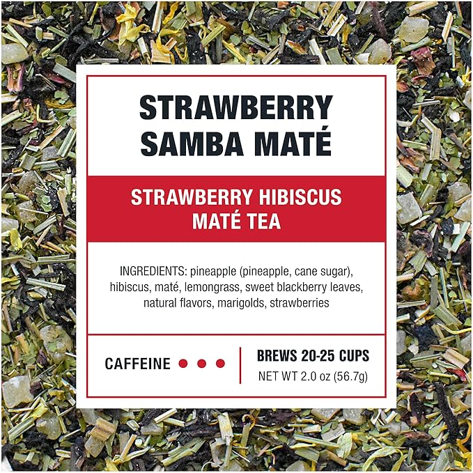 Tiesta Tea - Strawberry Samba Mate, Loose Leaf, Strawberry Hibiscus Mate Tea, High Caffeinated Fruit Blend, Make Hot or Iced Up to 25 Cups, 2 oz Resealable Pouch